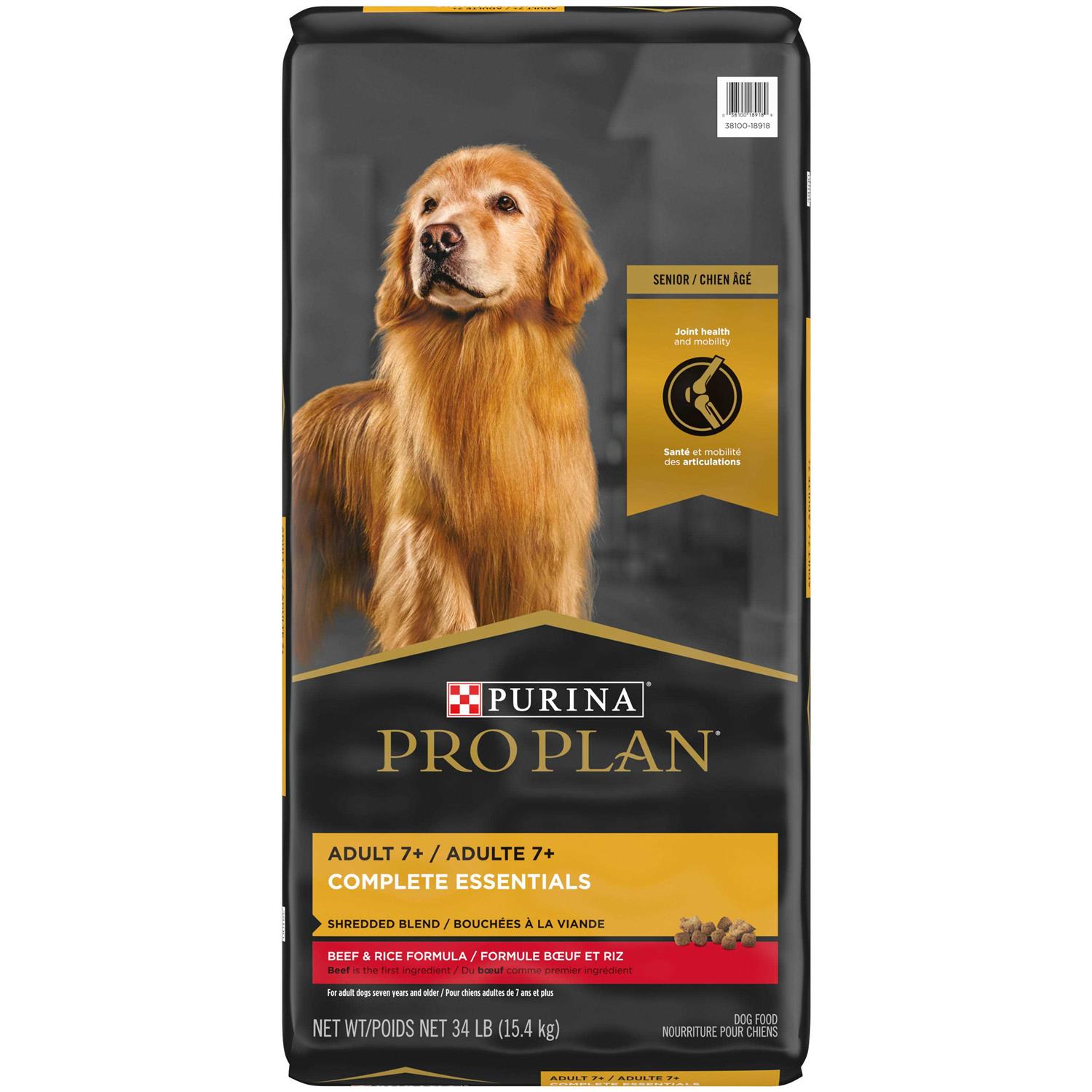 Purina Pro Plan Senior Adult 7+ Complete Essentials Shredded Blend Beef & Rice Formula High Protein Dog Food