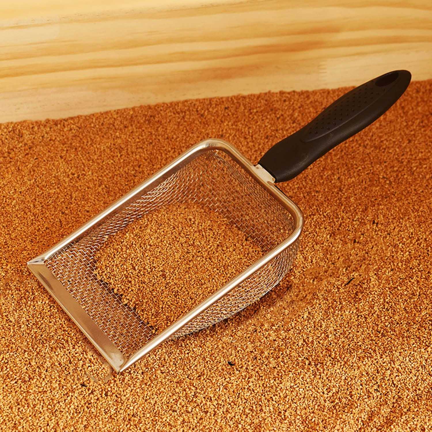 FIRSAL Small Mesh Stainless Steel Cat Litter Scoop Fine Mesh Metal Reptile Litter Cleaner Scooper Non-Stick Coated Metal Litter Scoop Fine Sand