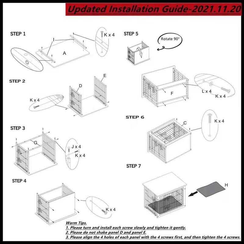 DWANTON Dog Crate Furniture with Cushion Wooden Dog Crate with Double Doors
