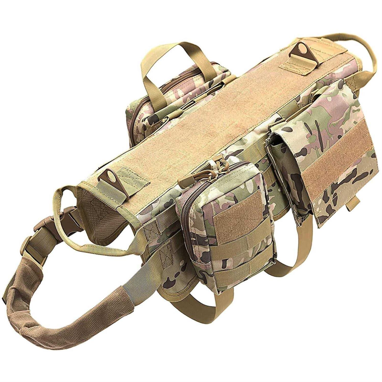 AIWAI Tactical Dog Harness with Pouches,Dog Vest Harness for Large Medium Dogs with Hook & Loop Panels,Adjustable Military Dog Harness with Handle