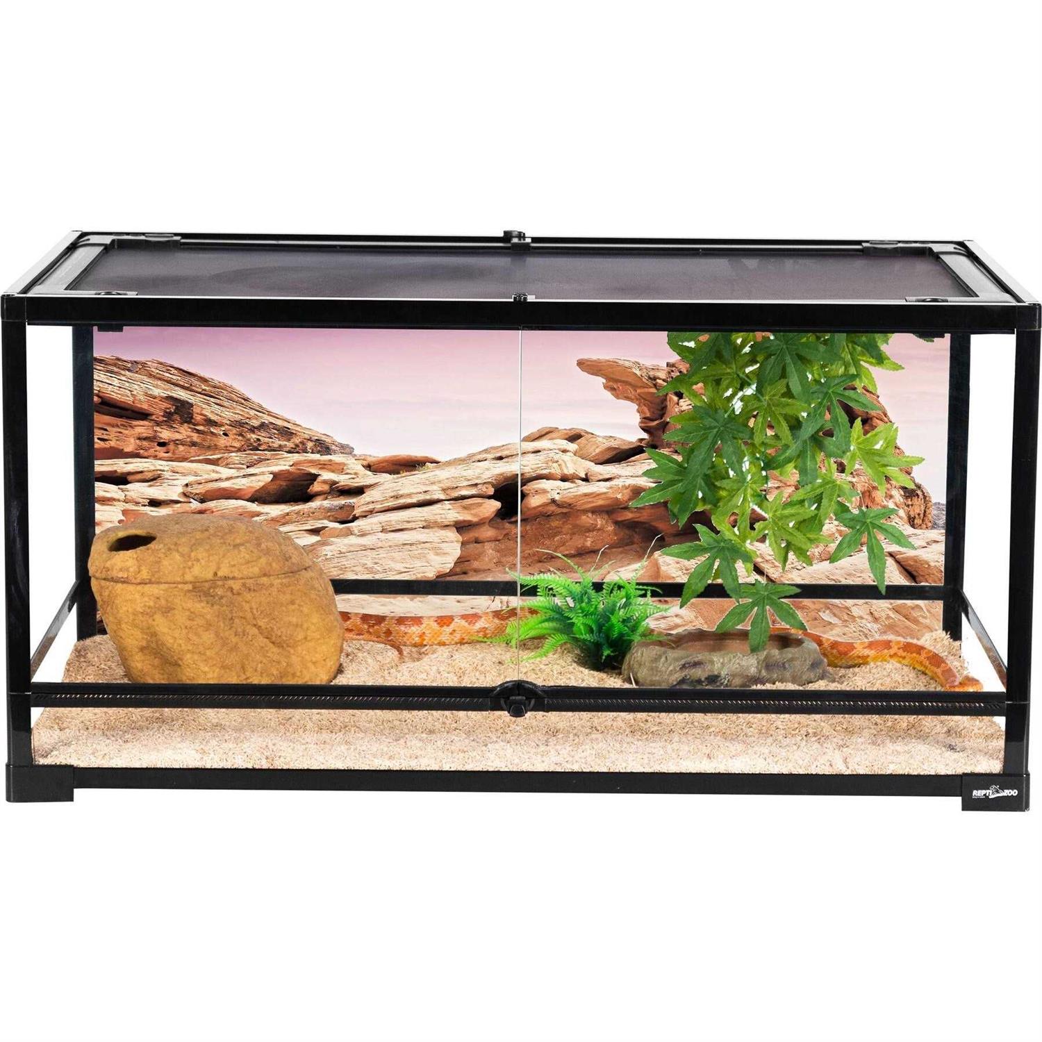 REPTI ZOO Front Double Hinge Door with PVC Background Reptile Glass Terrarium Tank