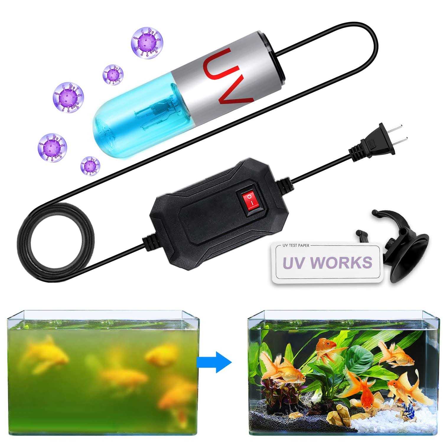 JAHEA Aquarium Clean Light,3 W Mini &13W UV Sanitizer Submersible Light with U-V Test Card,Aquarium Water Clean Green Clear Waterproof Clean Lamp