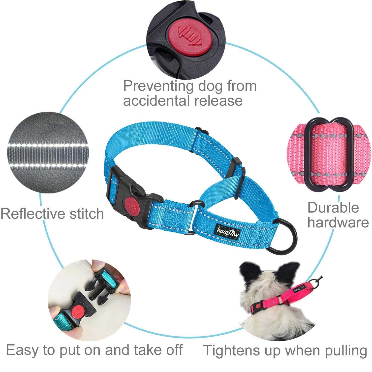 Haapaw 2 Packs Martingale Dog Collar with Quick Release Buckle Reflective Dog Training Collars for Small Medium Large Dogs