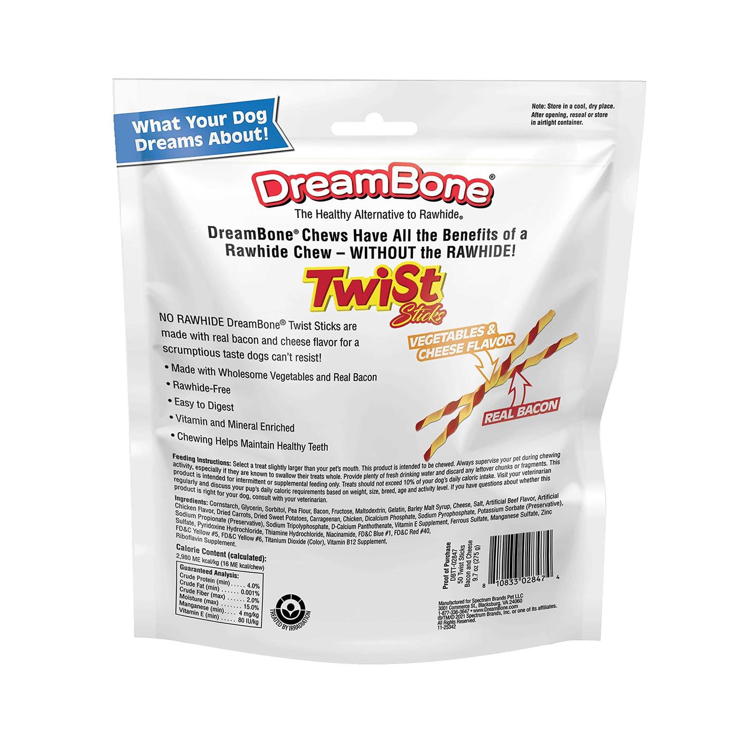 Dreambone Twist Sticks Bacon & Cheese Chews Dog Treats