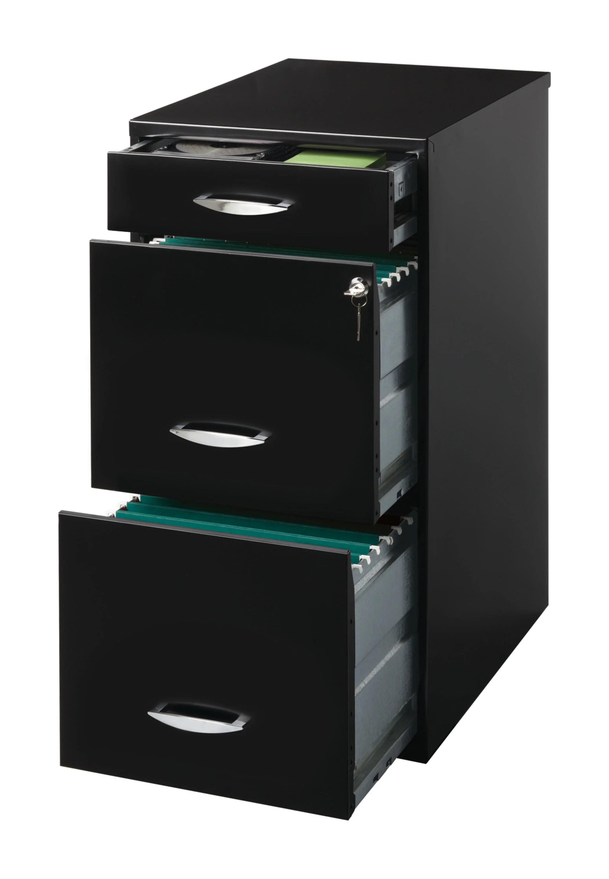 Space Solutions 3 Drawer Letter Width Vertical File Cabinet with Pencil Drawer, Black