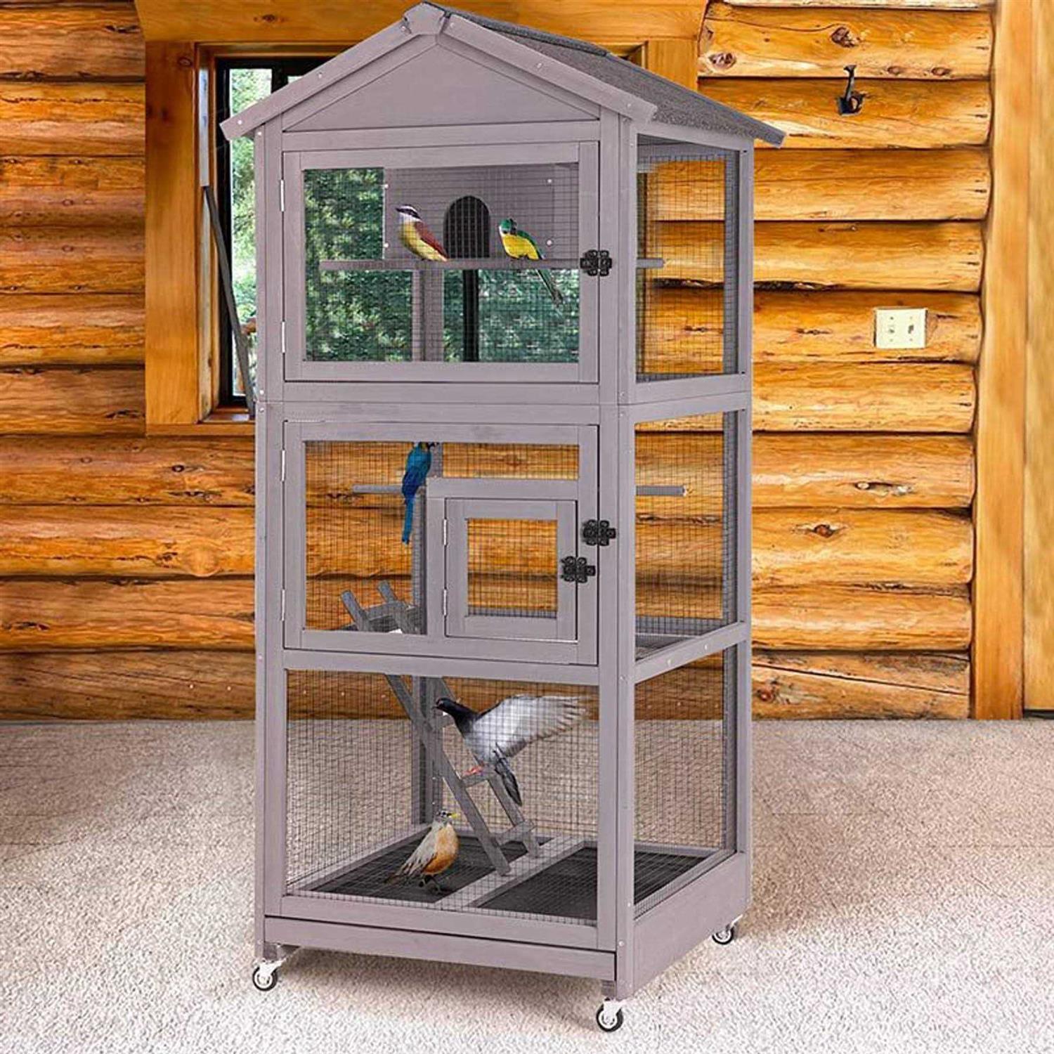 Aivituvin Wooden Large Bird Cage on Wheels AIR42