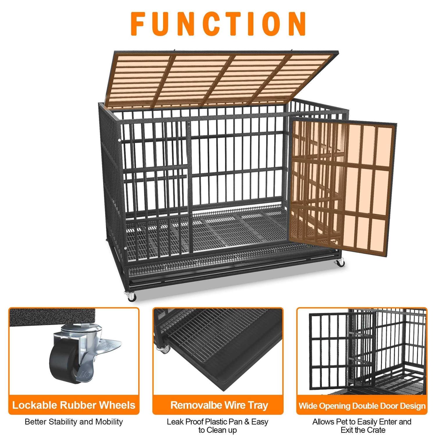 Boldbone 48/38 inch Heavy Duty Dog Crate for Large Dogs Dog Kennels and Metal Wire Cages