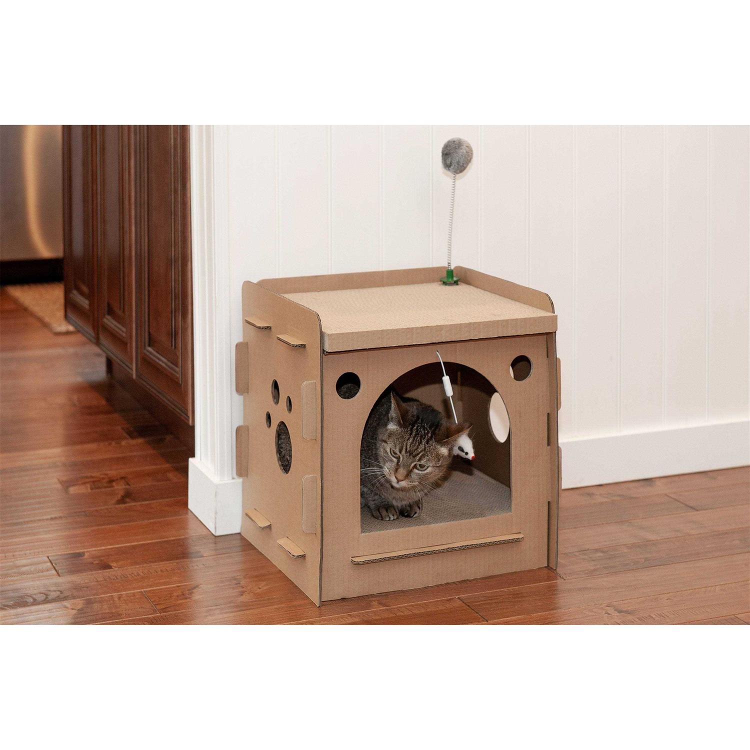 FurHaven Corrugated Cat Scratcher House with Catnip