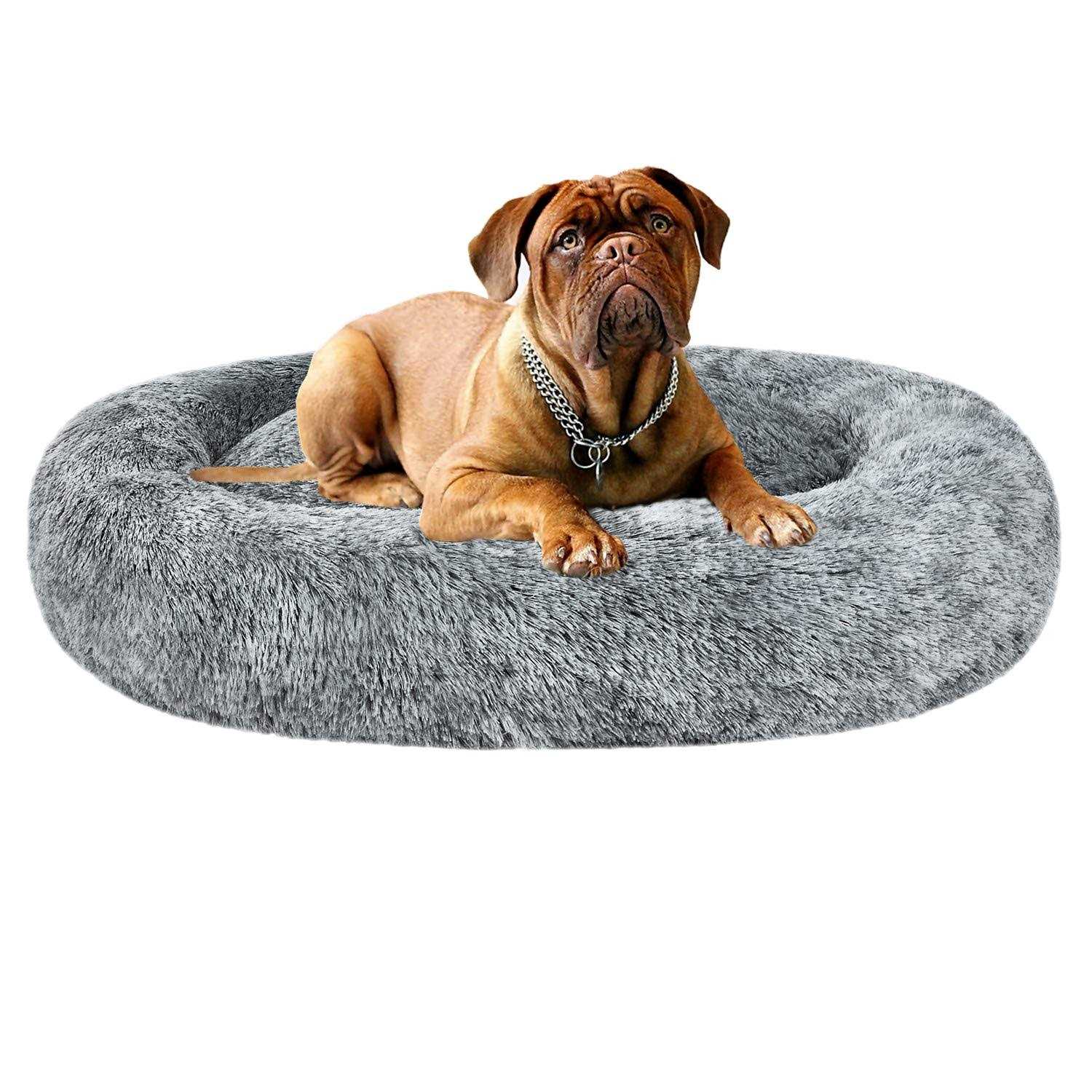 coohom Oval calming Donut cuddler Dog Bed,Shag Faux Fur cat Bed Washable Round Pillow Pet Bed for Small Medium Dogs