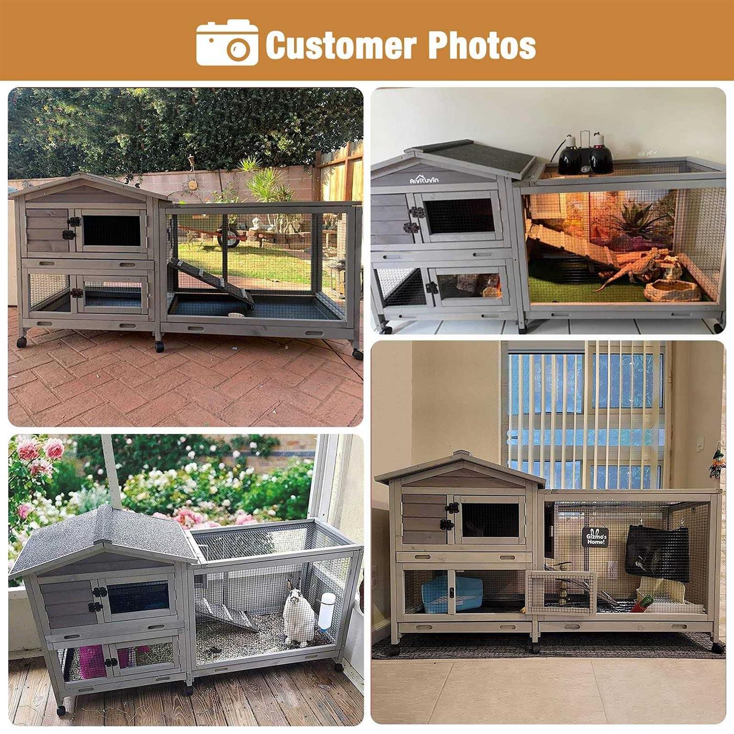 GUTINNEEN Bunny Cage Indoor and Outdoor Rabbit Hutch with Casters Waterproof Roof, Pull Out Tray from Back and Front