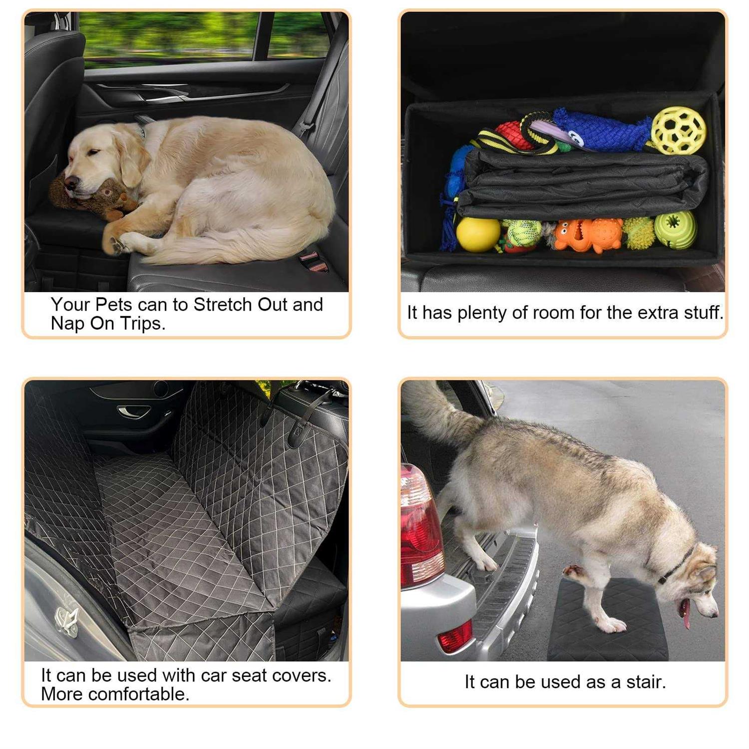LIONROGE Car Back Seat Extender for Large Dogs up to 200lbs,Dog Car Back & Front Seat Extender with Storage,Prevent Your Dogs from Falling Off The