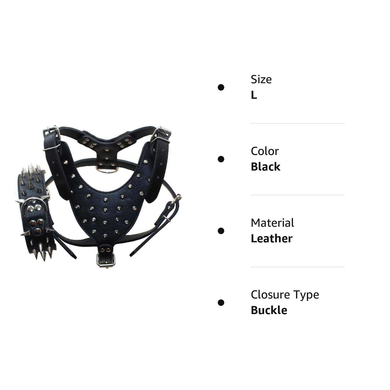 Haoyueer Leather Spiked Studded Medium & Large Dog Collars Harnesses Matching Set for Pit Bull,Mastiff
