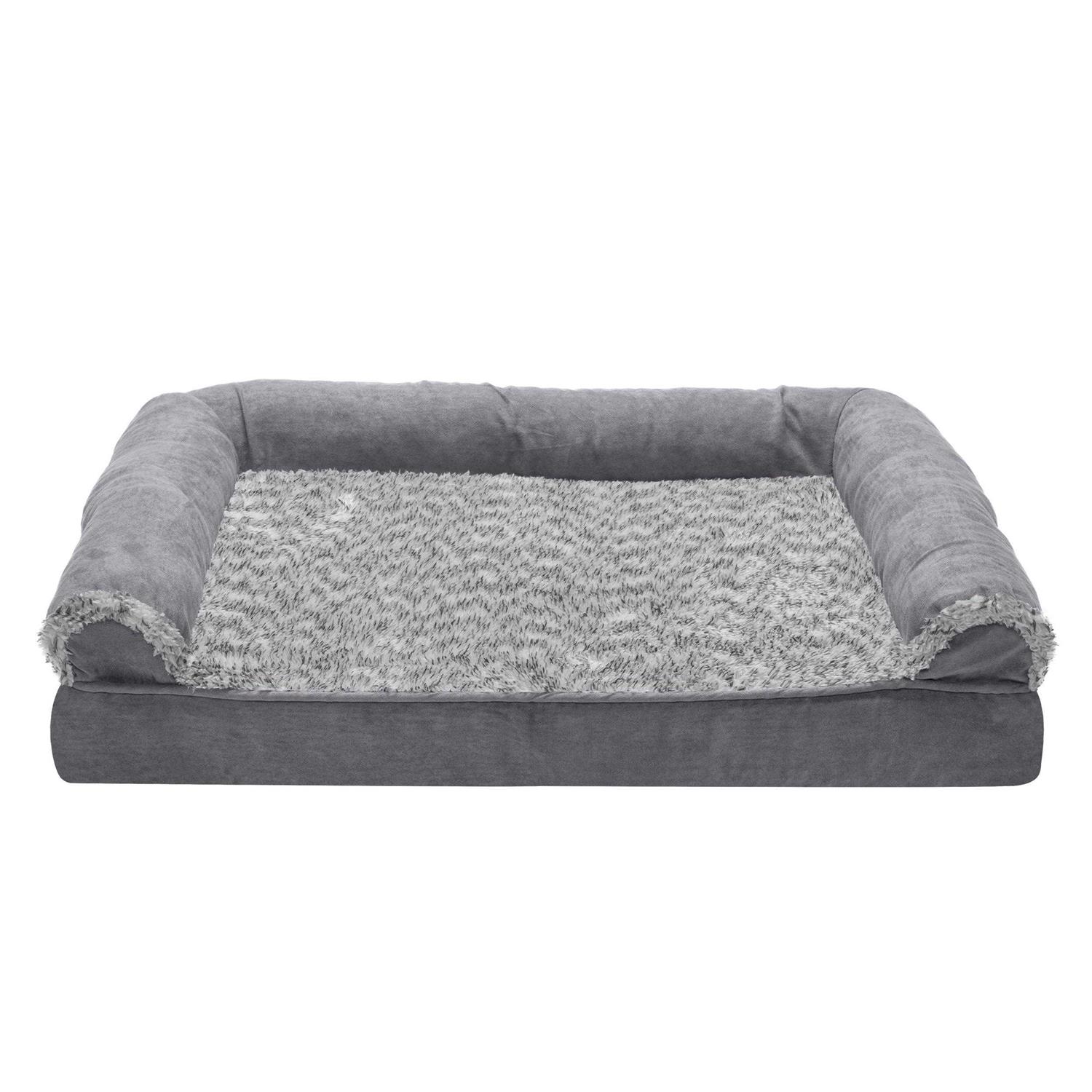 FurHaven Two-Tone Faux Fur Suede Orthopedic Sofa Dog Bed