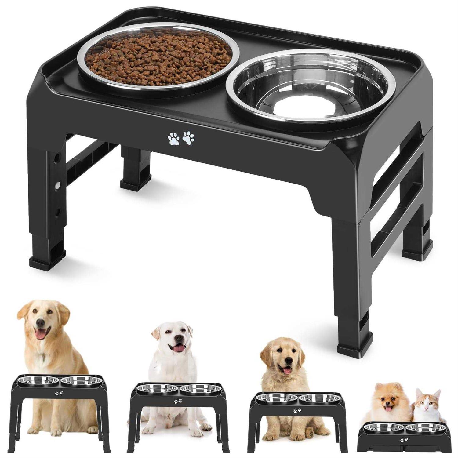 COMESOON Elevated Dog Bowls 4 Height Adjustable Raised Bowl Stand with 2 Thick 50oz Stainless Steel Food Feeder Bowls Non-Slip for Mediu