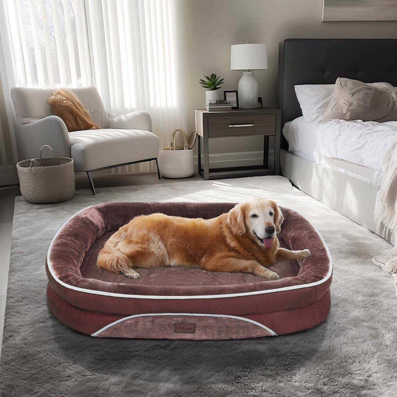 Ohgeni Orthopedic Dog Bed for Large Dogs, Oversized Couch Design with Egg Foam Support, Removable, Machine Washable Plush Cover and Non-slip Bottom