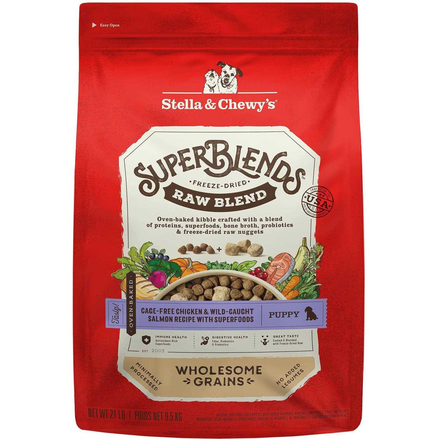 Stella & Chewy’s SuperBlends Raw Wholesome Grains Puppy Cage Free Chicken & Wild Caught Salmon Recipe with Superfoods