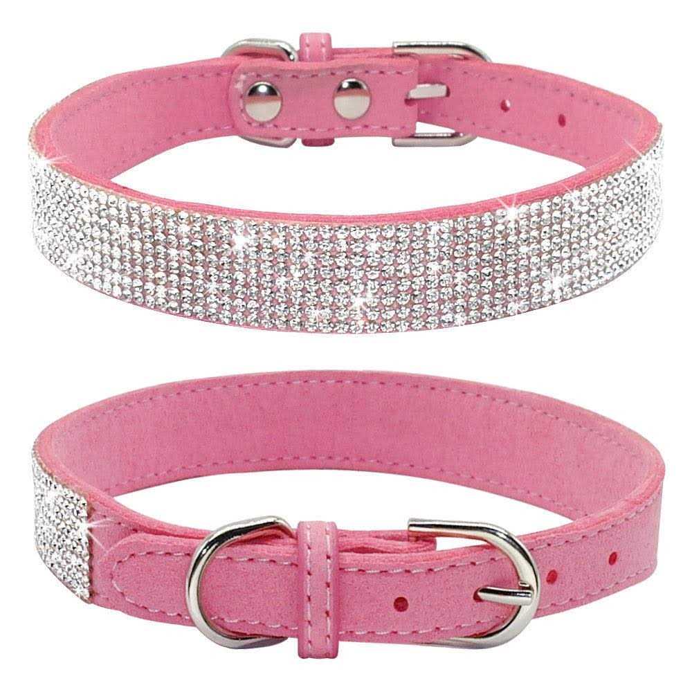 Haoyueer Rhinestone Dog Collar Cute Dazzling Sparkling Soft Suede Leather Dog Cat Rhinestone Collar Crystal Diamond Pet Dog Puppy
