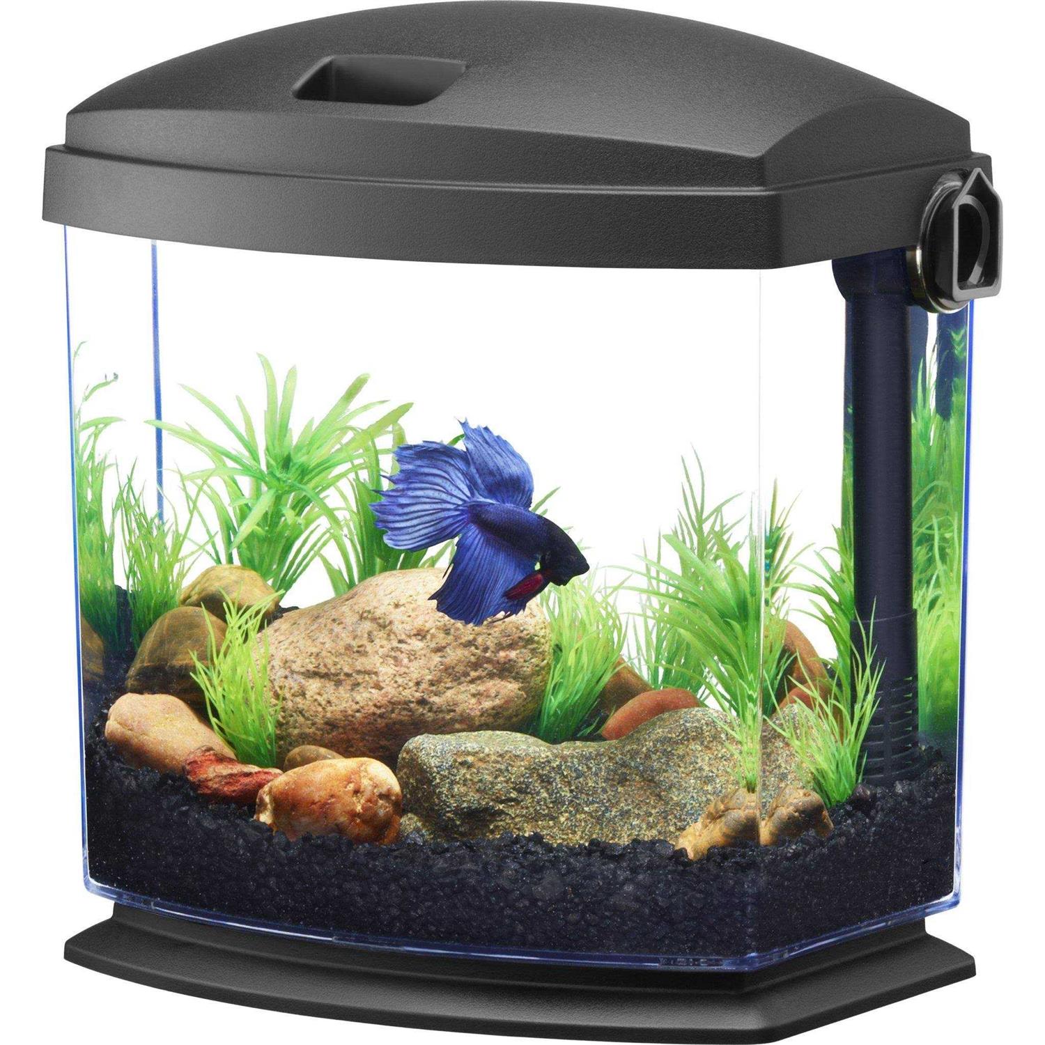 Aqueon BettaBow 1 with Quick Clean Technology Aquarium Kit Black