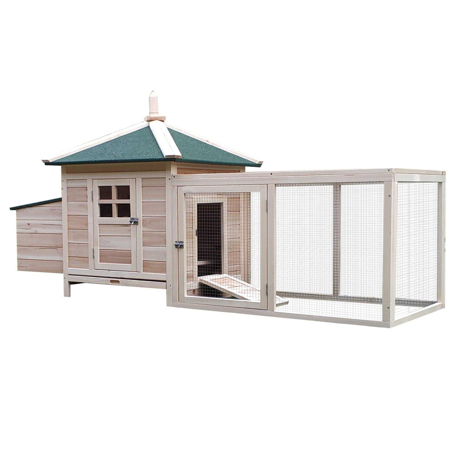 PawHut 77 Wooden Chicken Coop with Nesting Box Cute Outdoor Hen House with Removable Tray