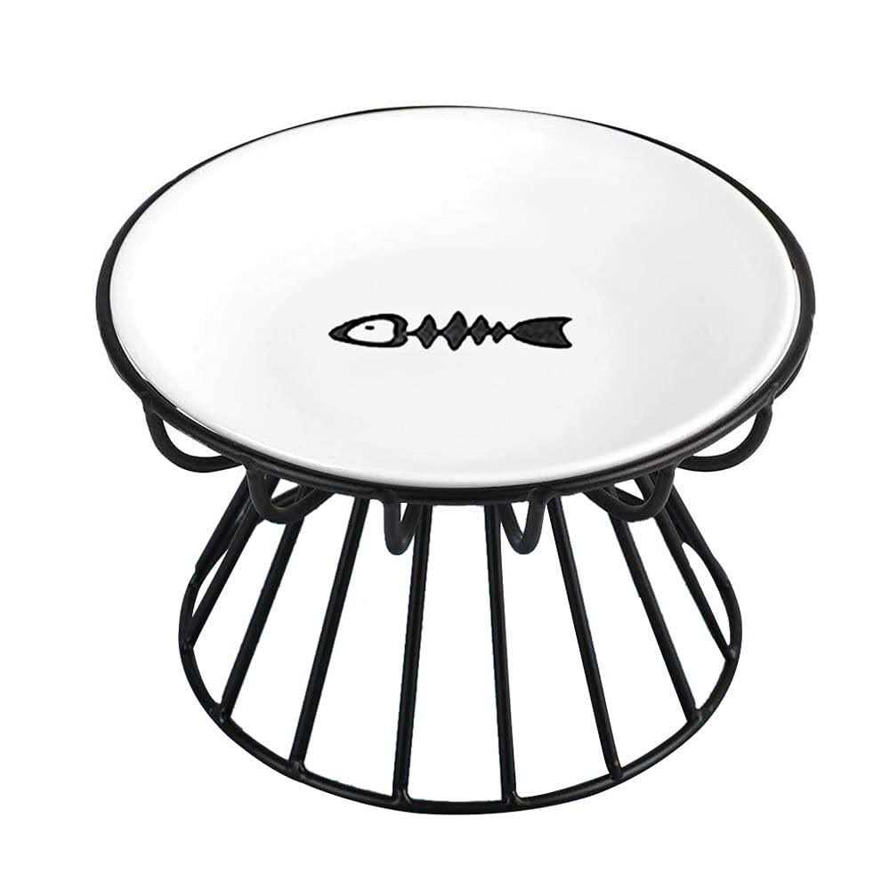 Wellbro Cat Bowls, Elevated Cat Bowl, Raised Ceramic Cat Dish with Metal Stand, Pet Water or Food Feeding Station for Indoor Cats