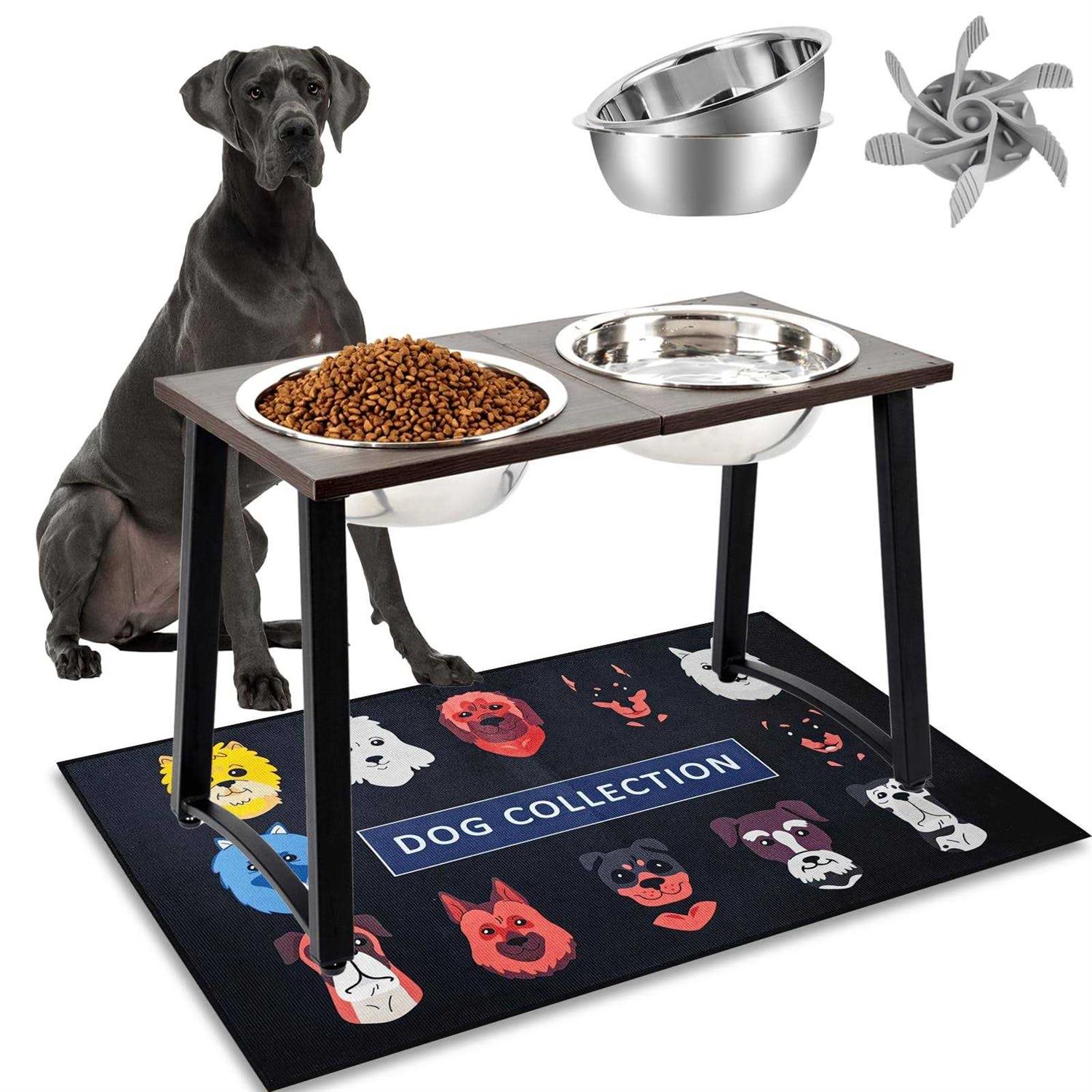 ADENGL Elevated Dog Bowls for X-Large and Large Dogs Raised Dog Bowl Stand with 2 X-Large Stainless Steel Bowls and Slow Feeder