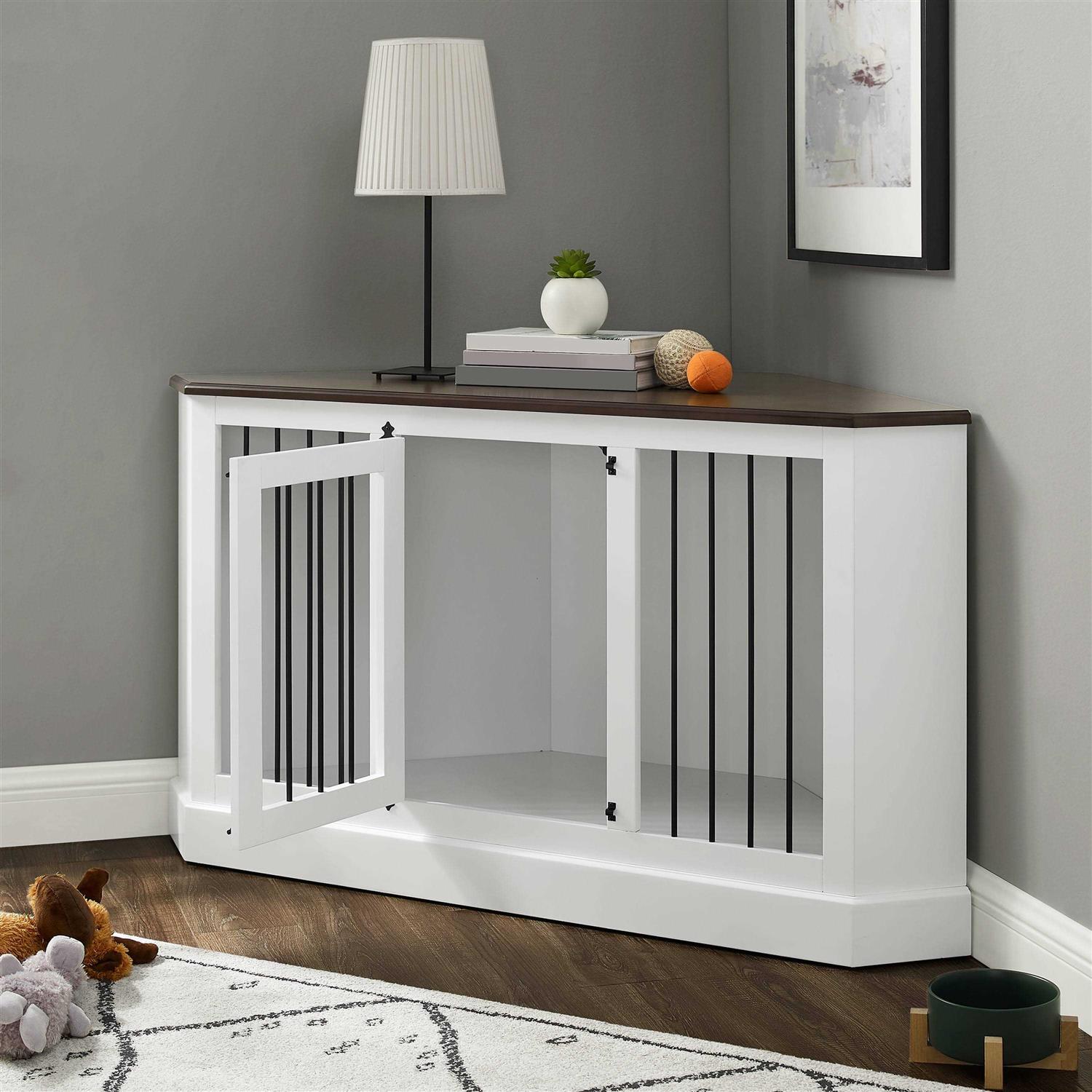 Crosley Winslow White Corner Credenza Dog Crate