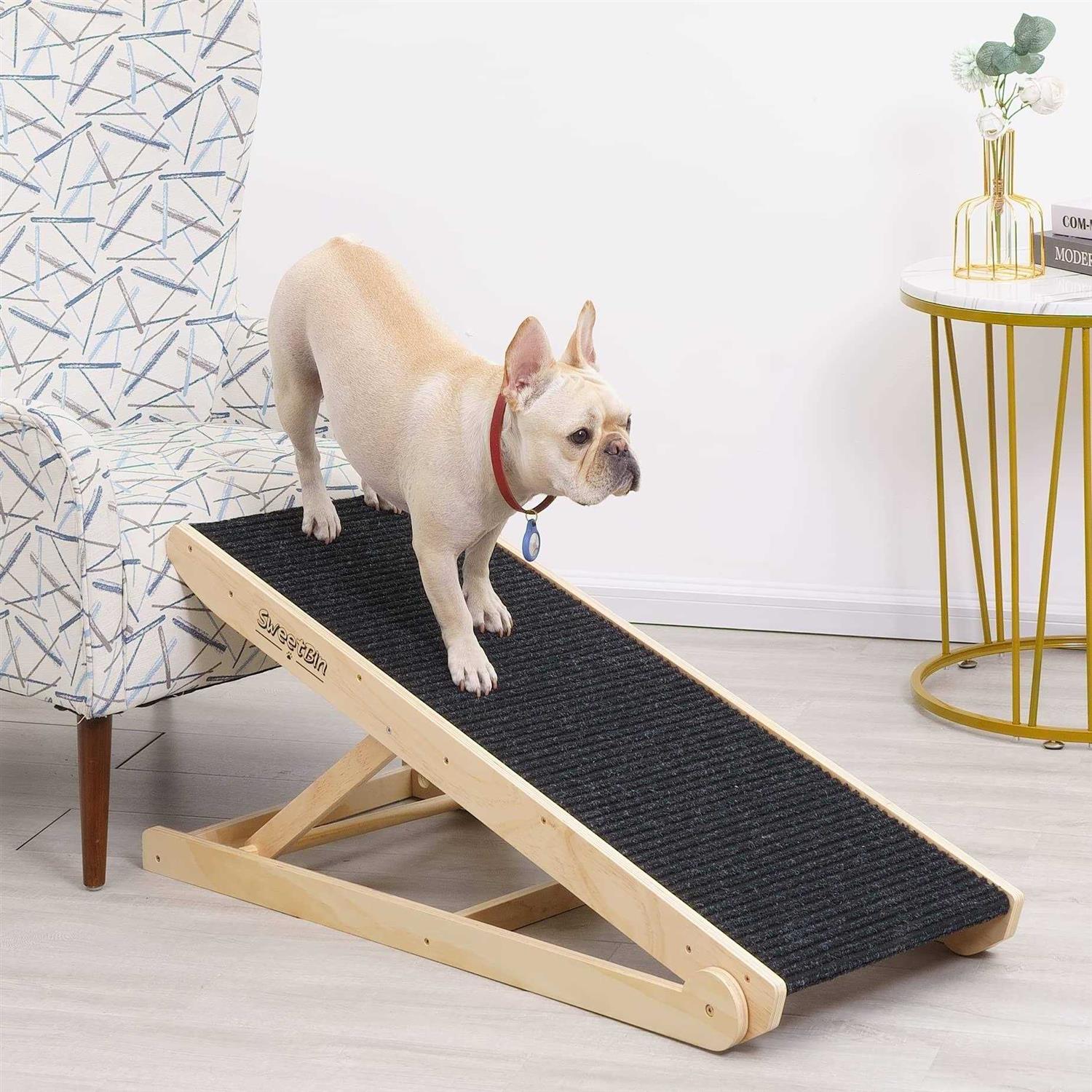 Sweetbin Wooden Adjustable Pet Ramp for All Dogs and Cats Non Slip Carpet Surface and Foot Pads
