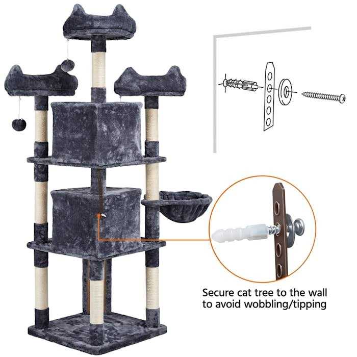 Topeakmart Dark Gray Large Plush Cat Tree with 3 Perches