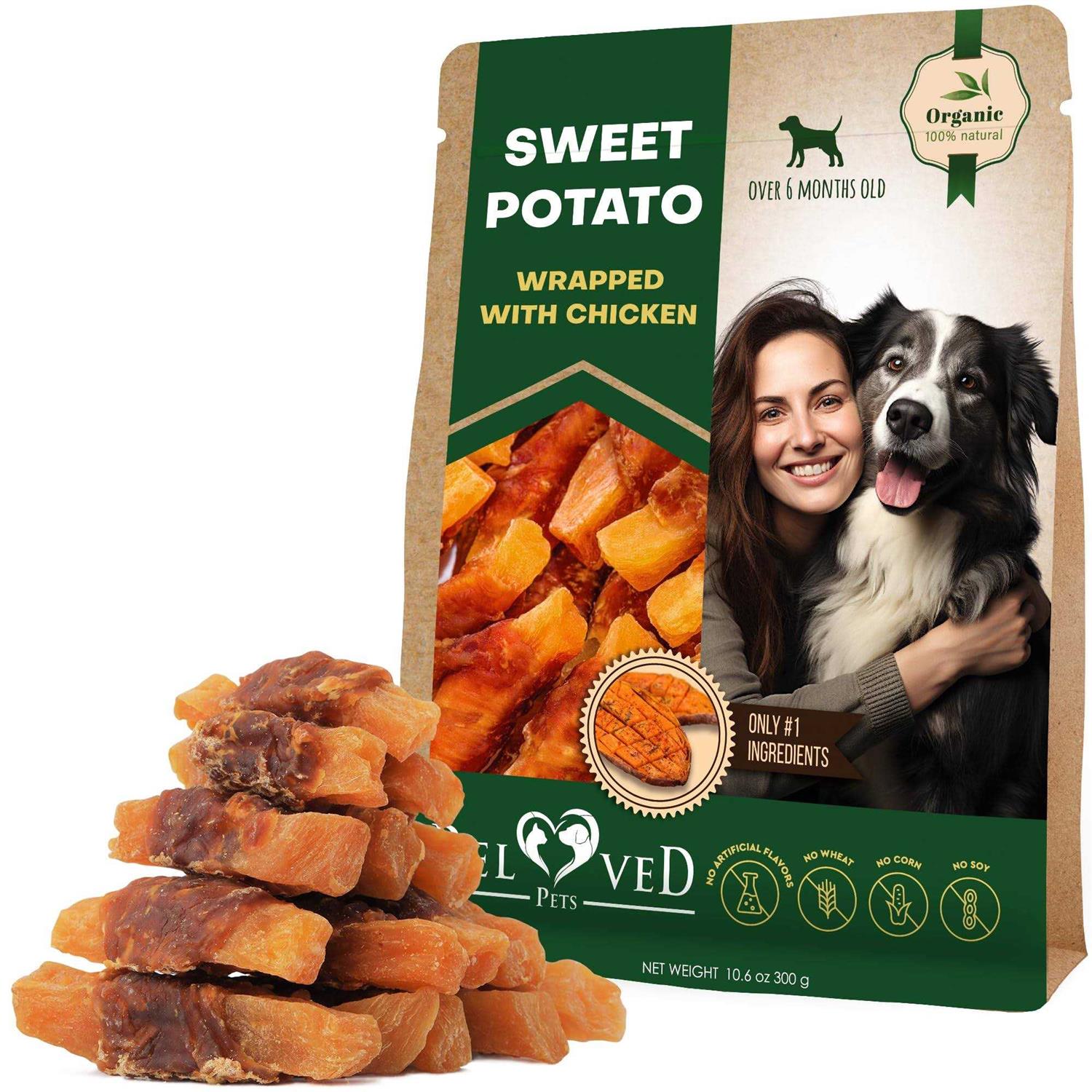 Dog Sweet Potato Wrapped with Chicken & Pet Natural Chew Treats Grain Free Organic Meat & Human Grade Dried Snacks in Bulk