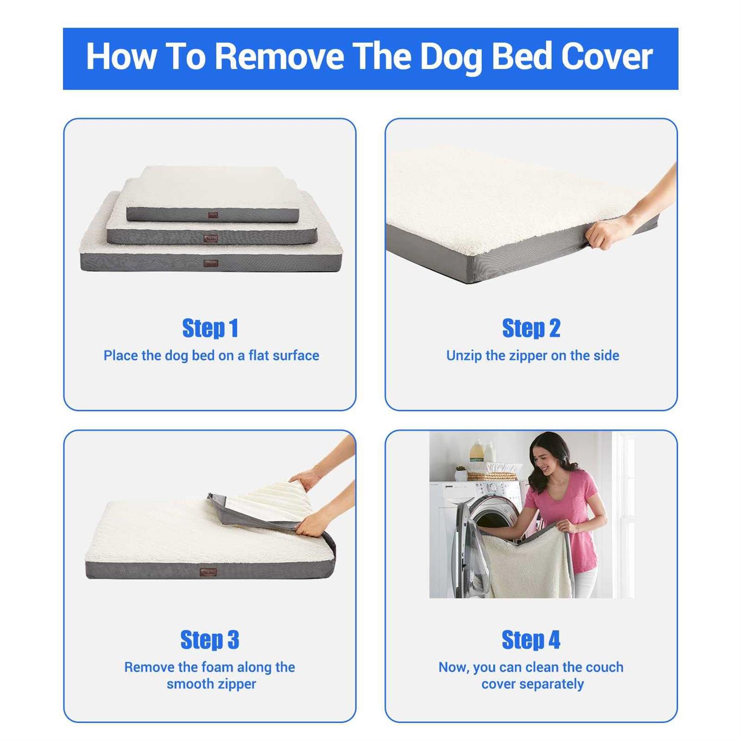 OhGeni Orthopedic Dog Beds for Large Dogs,Dog Bed with Plush Egg Foam Support and Non-Slip Bottom, Waterproof and Machine Washable Removable Pet Bed