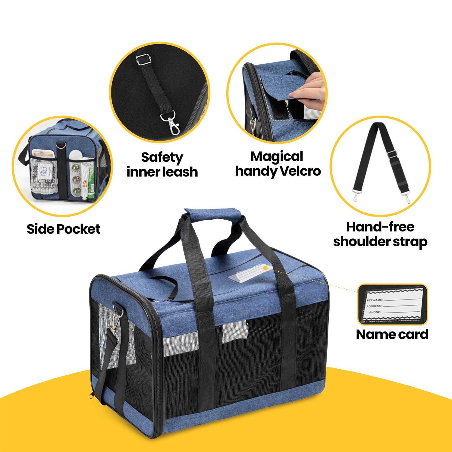 Conlun Cat Carrier Airline Approved Soft-Sided Dog Carrier with Inner Safety Leash