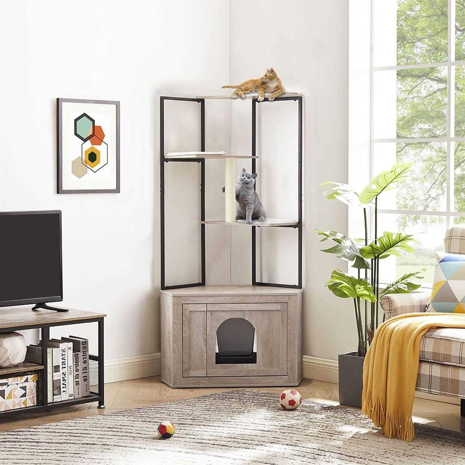 UniPaws Corner Box Enclosure with Cat Tree Tower Cat Litter