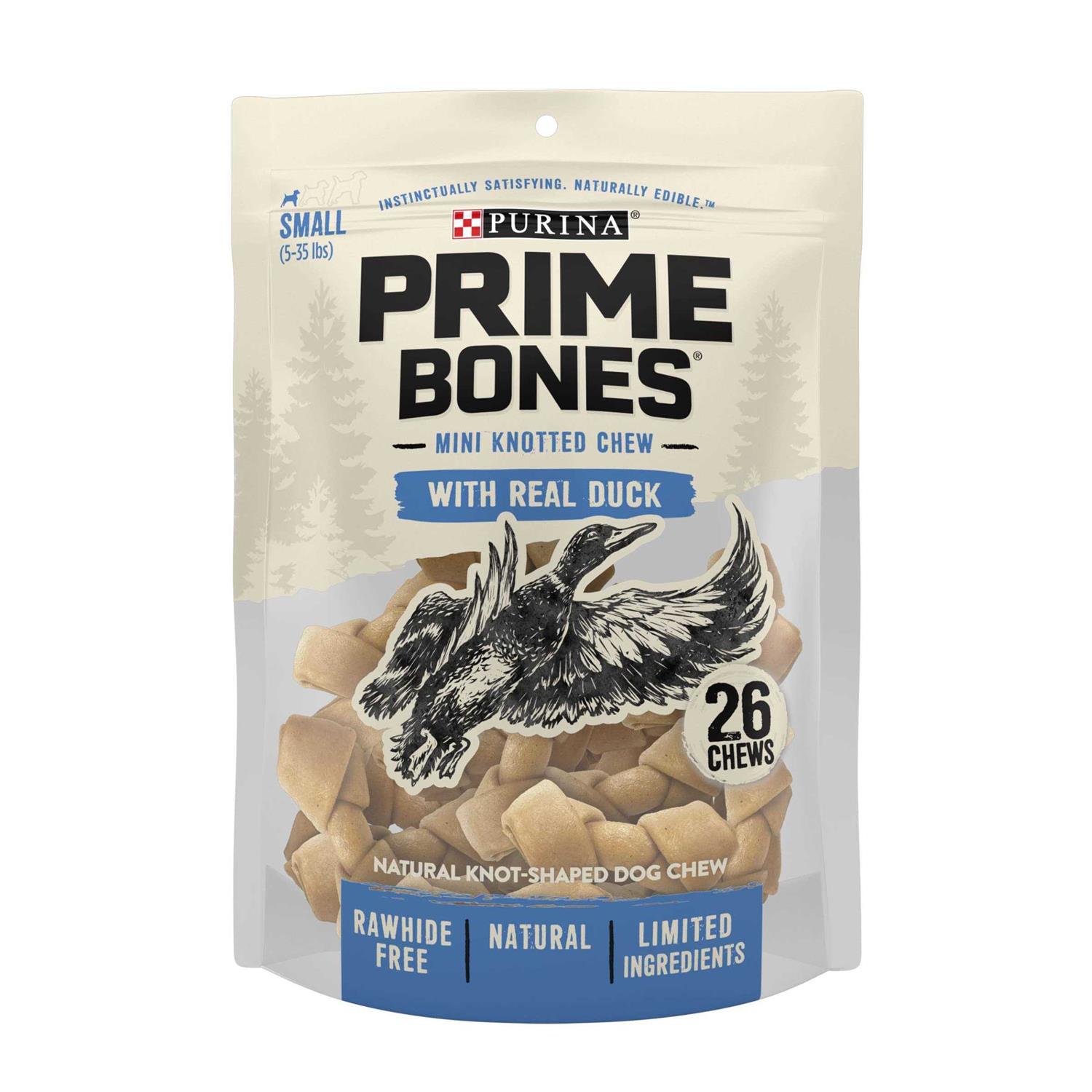 Purina Prime Bones Mini Knotted Chews Rawhide Free Natural Dog Treats