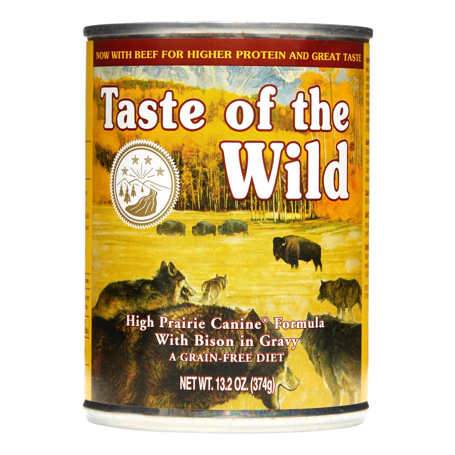 Taste of the Wild High Prairie Grain-Free Canine Recipe Wet Canned Dog Food with Bison in Gravy, 13.2 oz., Case of 12