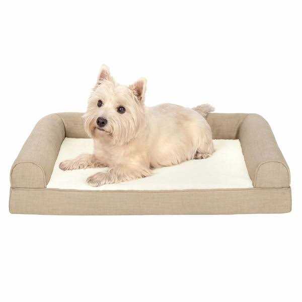 FurHaven Pet Products Plush & Performance Linen Orthopedic Sofa Pet Bed for Dogs & Cats