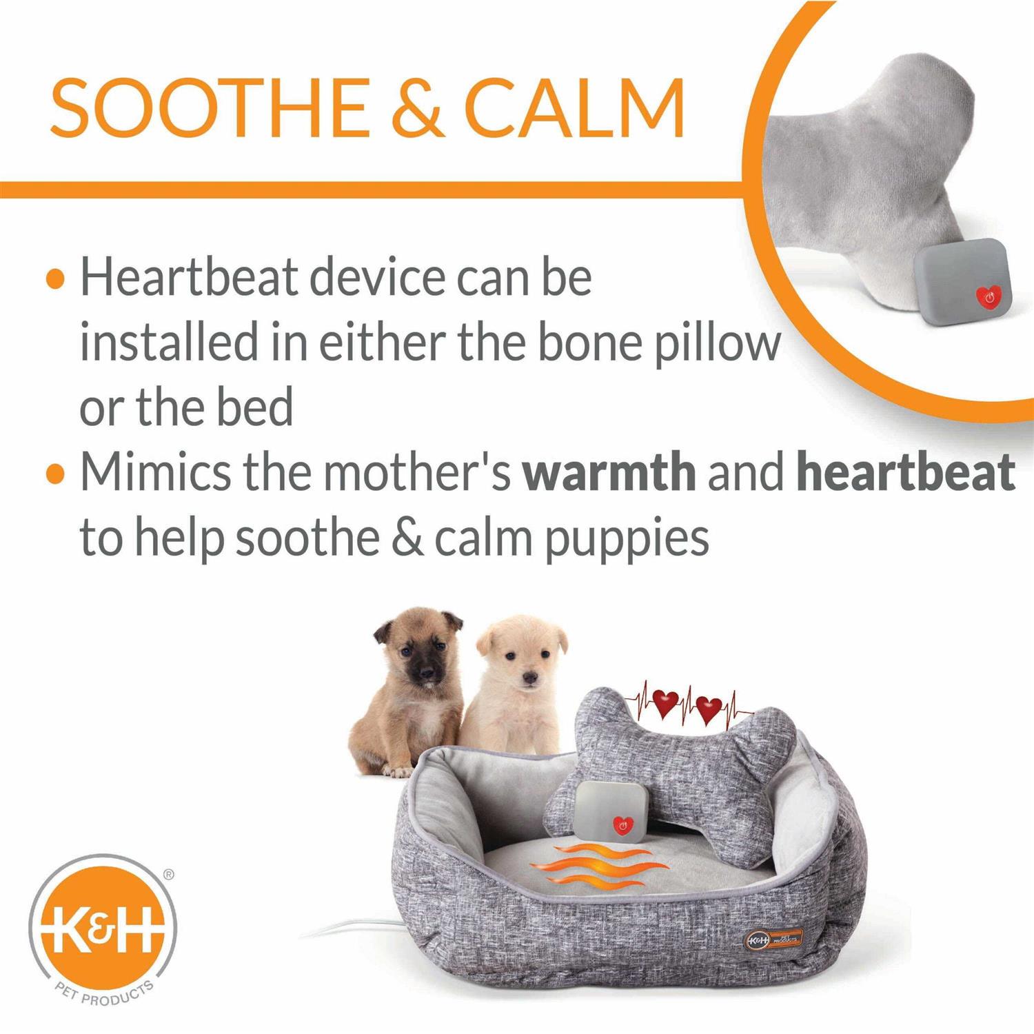 K&H Mother’s Heartbeat Heated Puppy Pet Bed with Bone Pillow