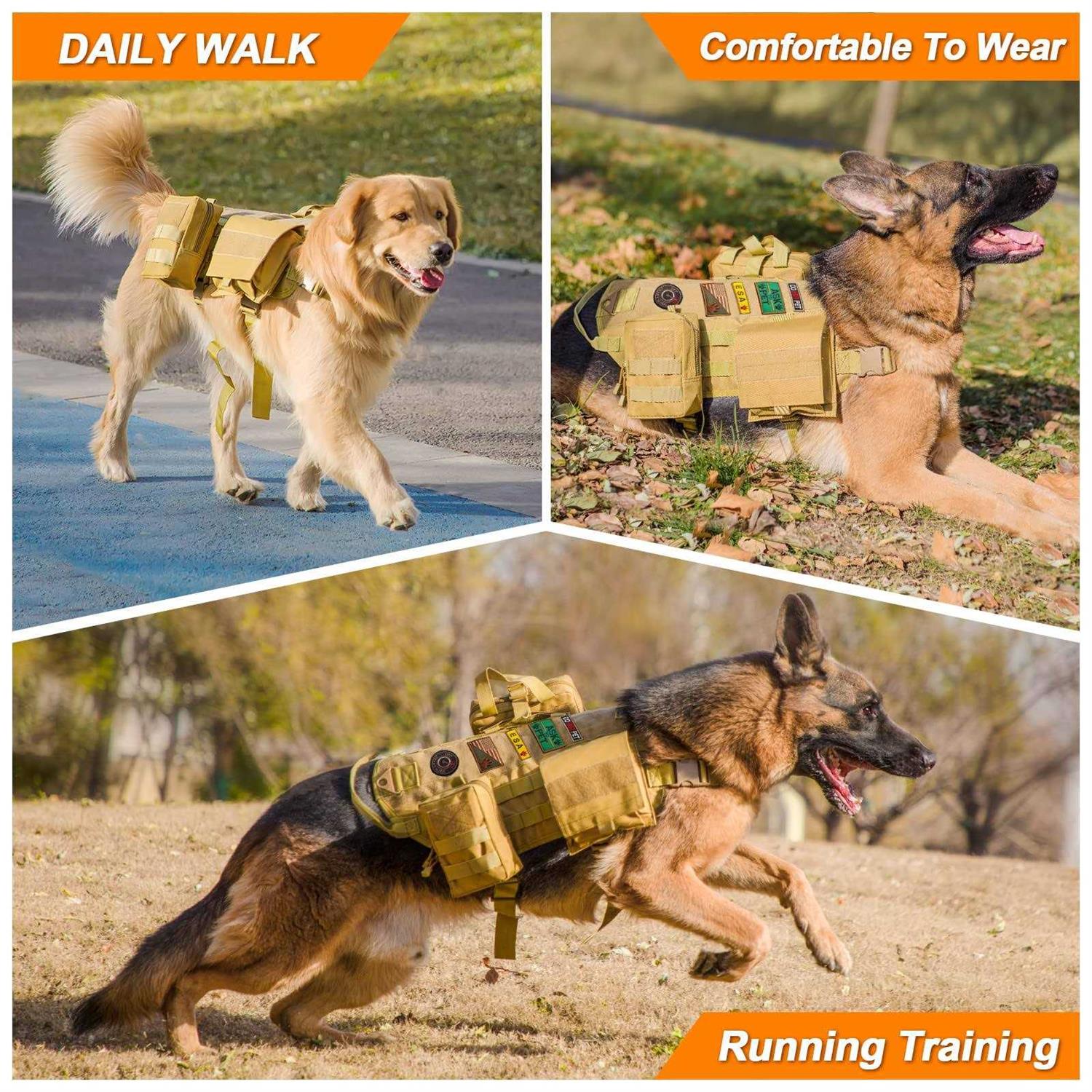 AIWAI Tactical Dog Harness with Pouches,Dog Vest Harness for Large Medium Dogs with Hook & Loop Panels,Adjustable Military Dog Harness with Handle