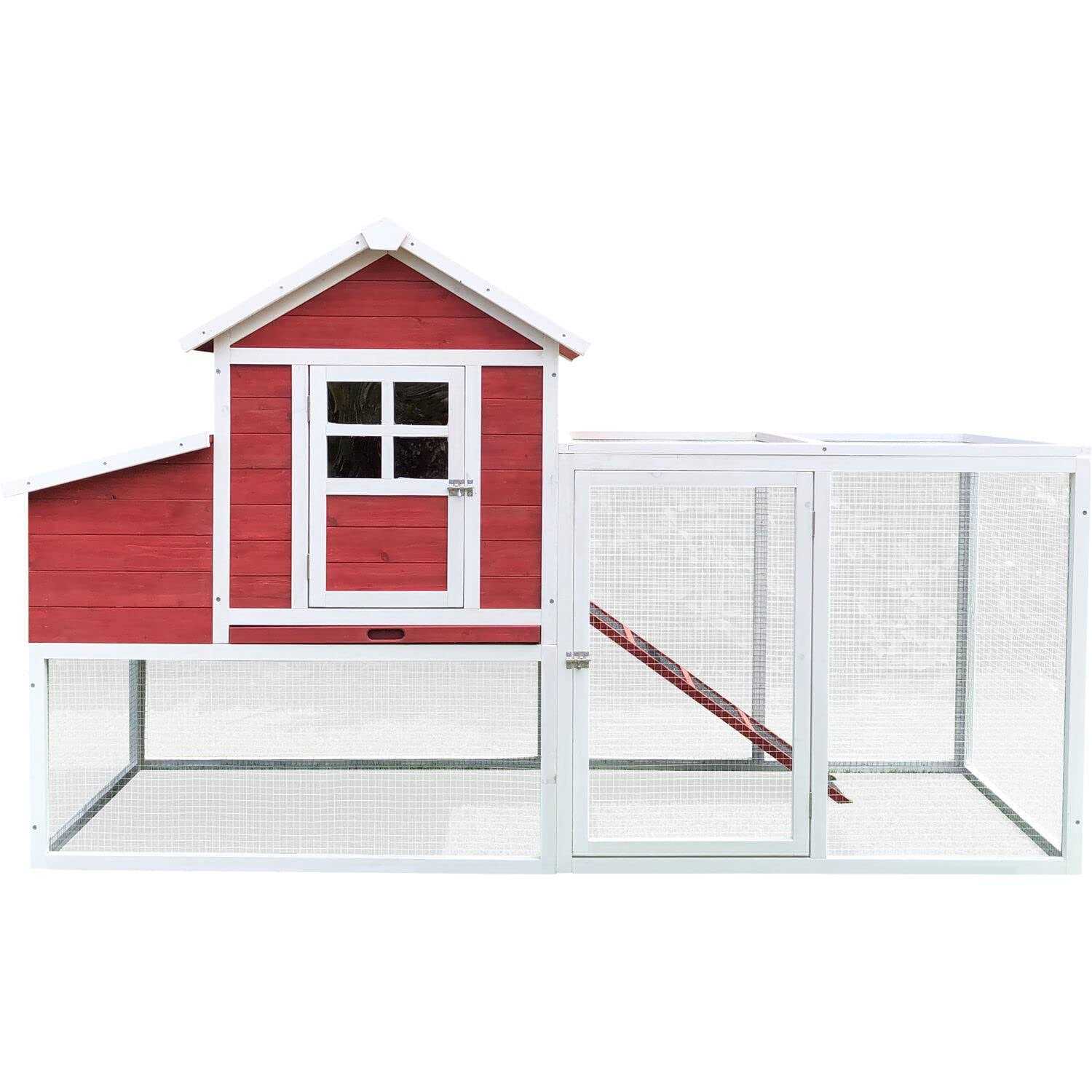 Hanover Outdoor Elevated Wooden Chicken Coop with Ramp Nesting Box HANCC0104-RED