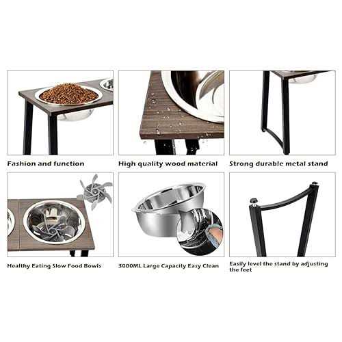 ADENGL Elevated Dog Bowls for X-Large and Large Dogs Raised Dog Bowl Stand with 2 X-Large Stainless Steel Bowls and Slow Feeder