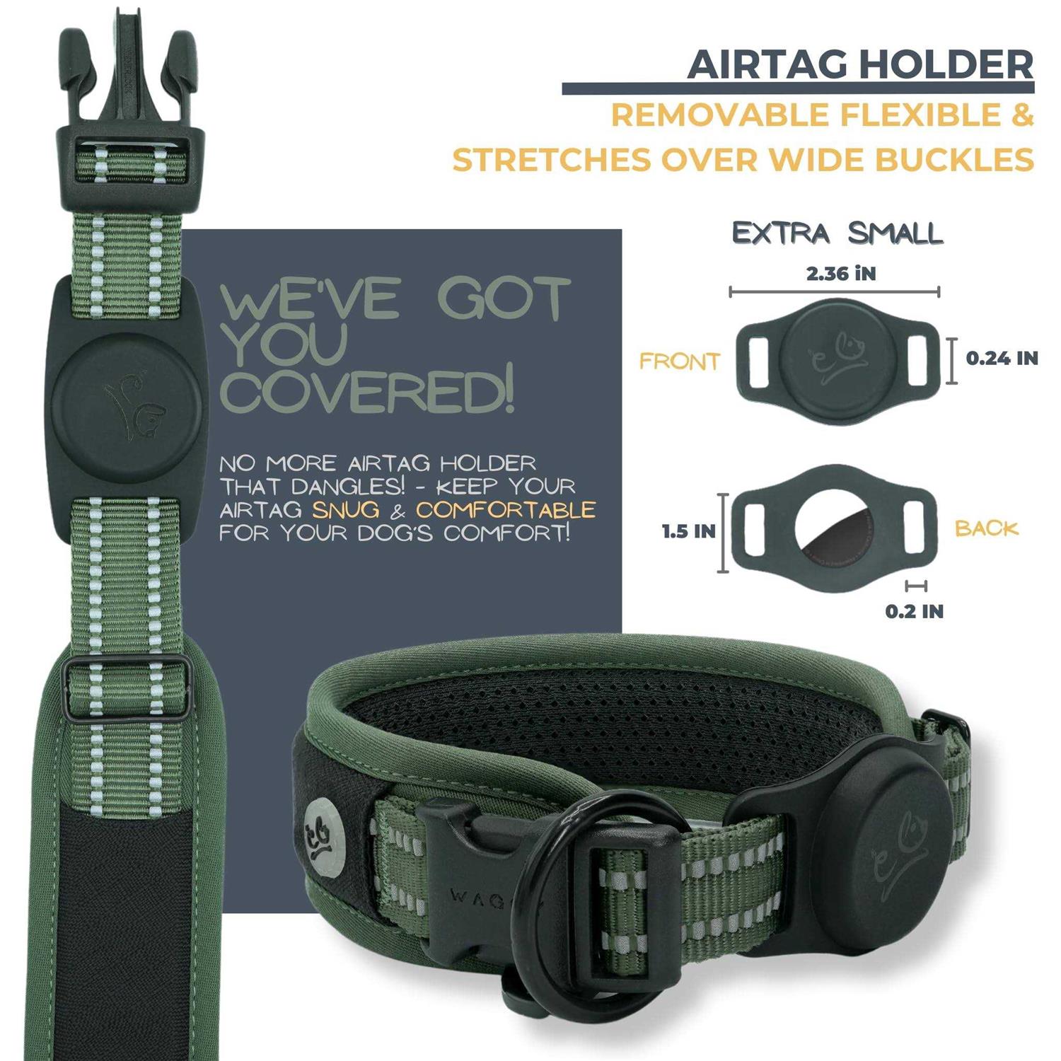 Premium Dog Collar Apple Airtag Holder – Adjustable Heavy Duty 3M Reflective No Chafing Ultra Soft Air Mesh Padded w/Quick Release Buckle Pet