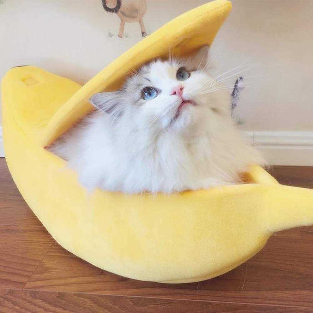 haixclvyE Creative Banana Shape Cat Nest Pet Bed Soft Warm Cat Bed for Winter Cat Tent Self-Warming Sleeping Bed Puppy Kitten Warm House Bed