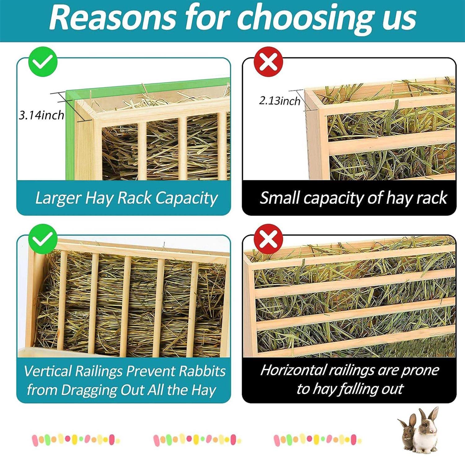 3 in 1 Rabbit Hay Feeder with Litter Box Wooden Bunny Hay Feeder Guinea Pig Hay Holder with Toilet Small Animal Hay Holder Rack Manger