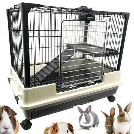 2-levels Indoor Outdoor Durable Small Animal Pet Cage for Guinea Pig Ferret Chinchilla Cat Playpen Rabbit Hutch with Solid Platform & Ramp Leakproof