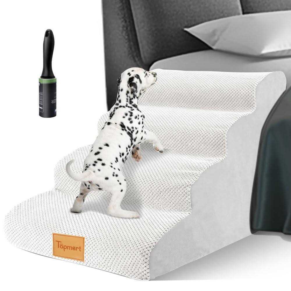 Topmart High Density Foam Dog Steps 4 Tiers,Extra Wide Deep Pet Steps,Non-Slip Pet Stairs,Dog Ramp for Bed,Soft Foam Dog Ladder,Best for Older Dogs