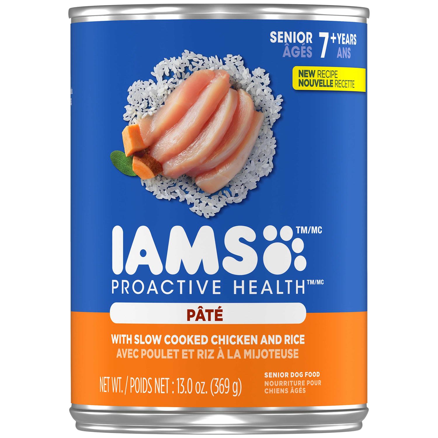Iams ProActive Health Classic Ground with Slow Cooked Chicken & Rice Healthy Aging Senior Wet Dog Food, 13-oz can, case of 12