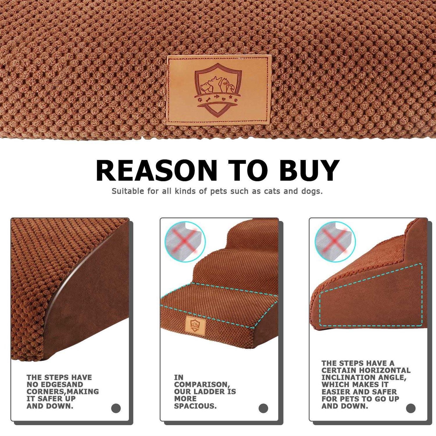 Topmart High Density Foam Dog Steps 4 Tiers,Extra Wide Deep Pet Steps,Non-Slip Pet Stairs,Dog Ramp for Bed,Soft Foam Dog Ladder,Best for Older Dogs