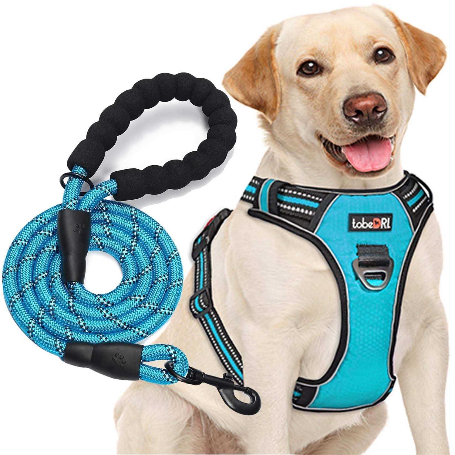 tobeDRI No Pull Dog Harness Adjustable Reflective Oxford Easy Control Medium Large Harness with A Free Heavy Duty 5ft Dog Leash