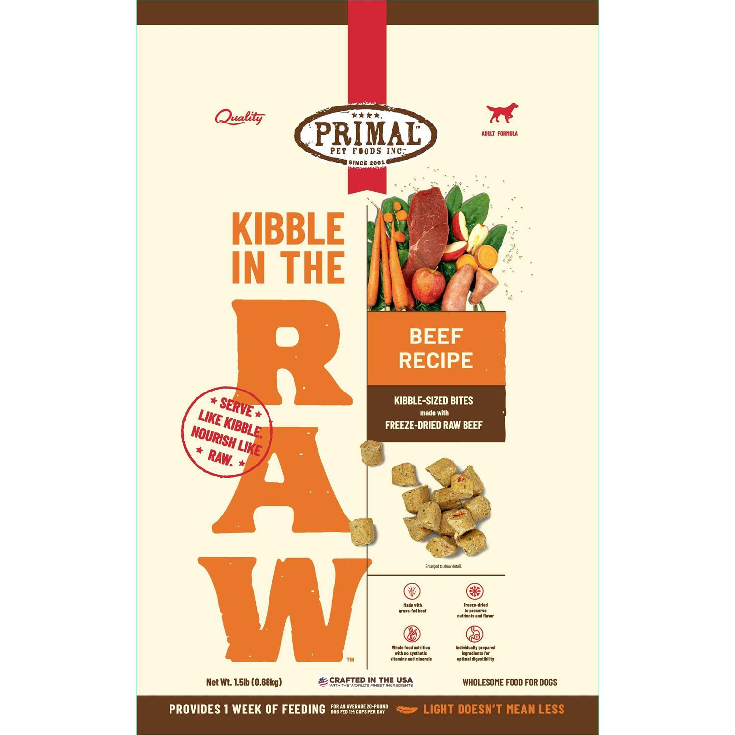 Primal Kibble in The Raw Beef Dog Food