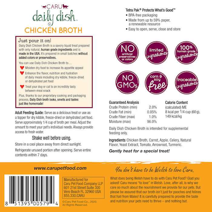 Caru Daily Dish Chicken Broth Meal Topper for Dogs and Cats