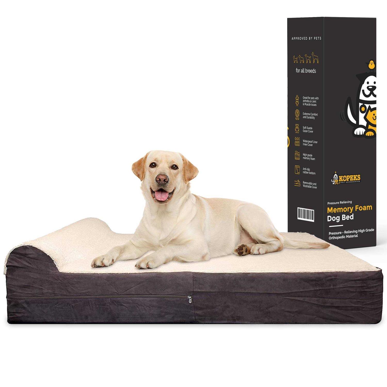 Kopeks Dog Bed with Pillow Orthopedic Memory Foam